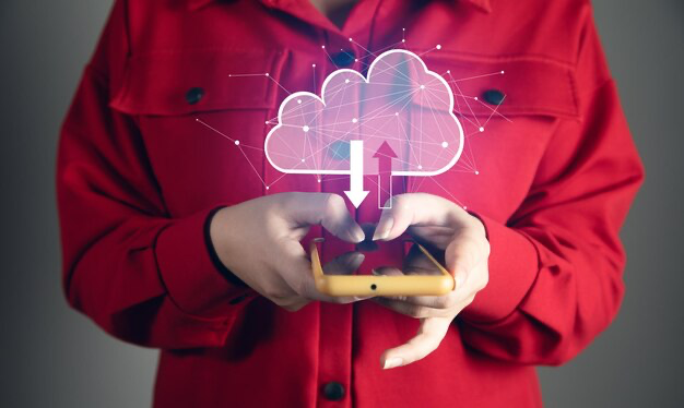 Man holding phone with cloud icon